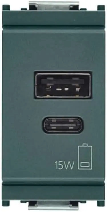Vimar 16292.AC.15 Idea 15W 3A 5V USB Power Supply for Electronic Devices - 1 USB Type A and 1 USB Type-C Output
