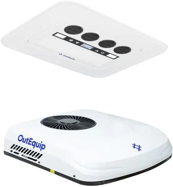 Outequip 12V RV Air Conditioner - White Quiet Rooftop AC Unit with Heating, Non-Ducted Low Power Cooling for Camper, Trailer, Van, Food Truck