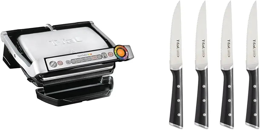 OptiGrill Stainless Steel Electric Grill - With T-fal Ice Force Stainless Steel Steak Knives set