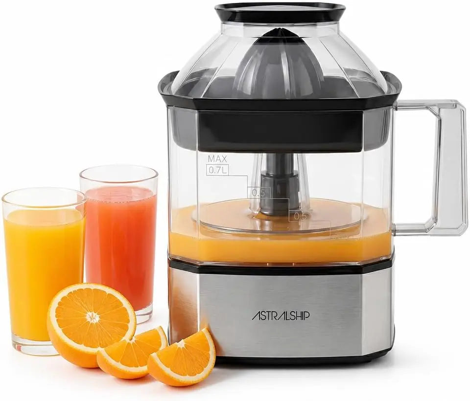 Astralship Citrus Juicer Machine Electric Orange & Lemon Squeezer with Stainless Steel Base - 24oz Pitcher, Pressure-Activated, Lemon