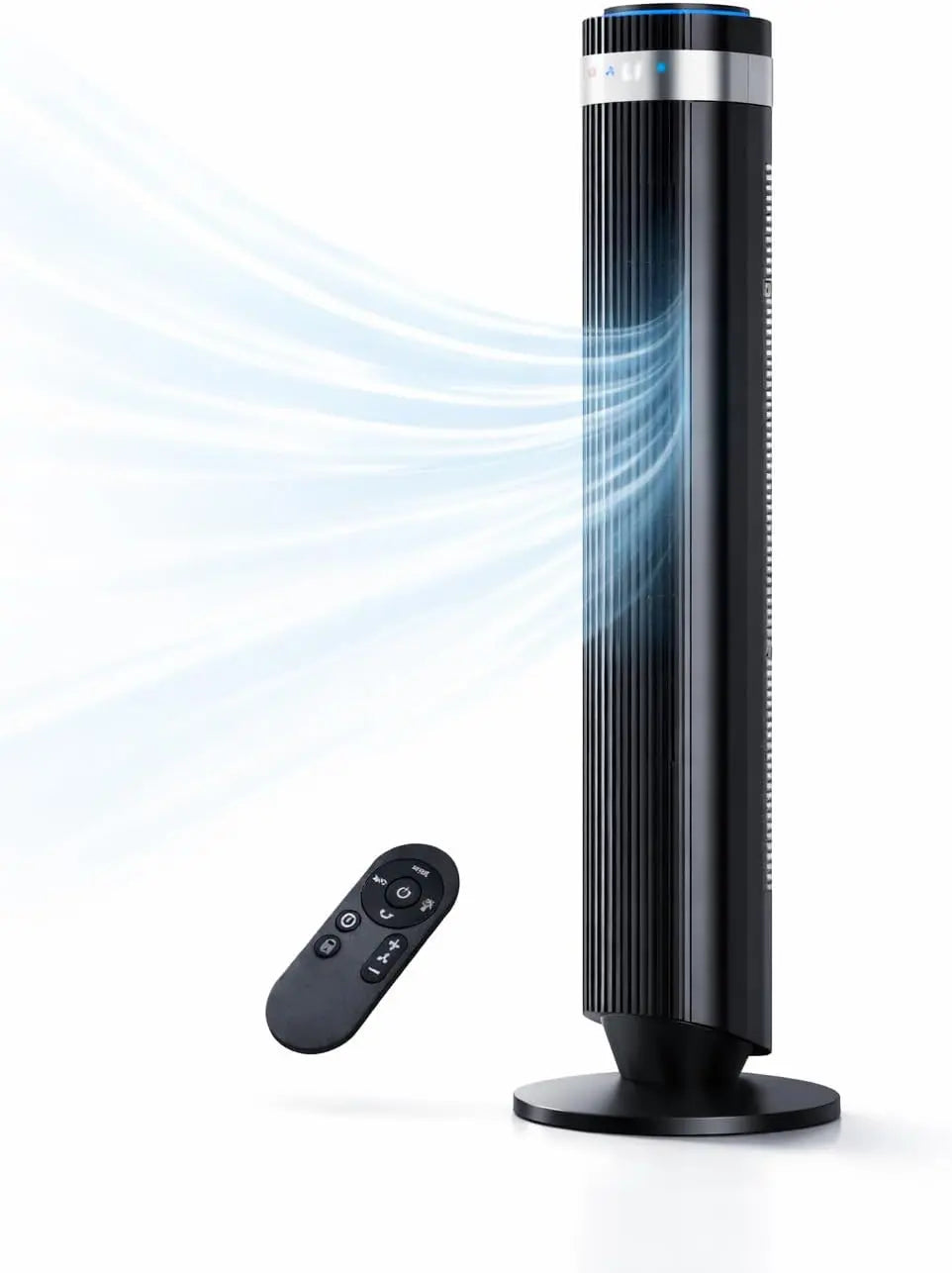 Tower Fan for Bedroom - Oscillating Bladeless Fan with Remote, 5 Speeds 4 Modes Quiet Fan 28dB, 22.3ft/s High Velocity, 12H Timer, Dorm, Black
