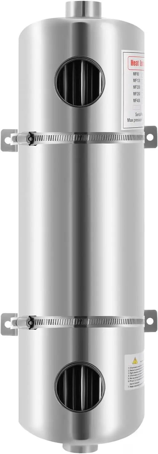 Tube Shell Heat Exchanger - 200KBTU Swimming Pool Heat Exchanger, 1 1/2 Inch FPT Stainless Steel Swimming Pool Heat Exchanger for Swimming Pools