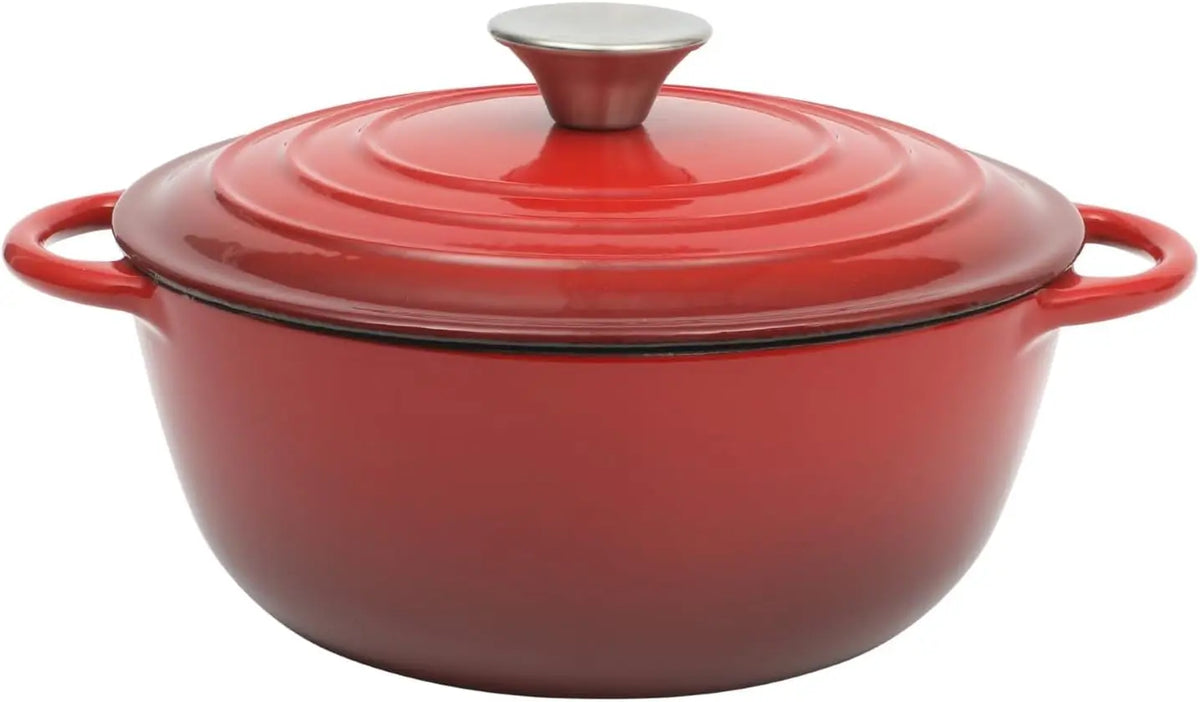 Gibson Home Addlestone 2.65 Quart Round Enamel Cast Iron Dutch Oven Pot - With Lid & Dual Handles - Gradient Red
