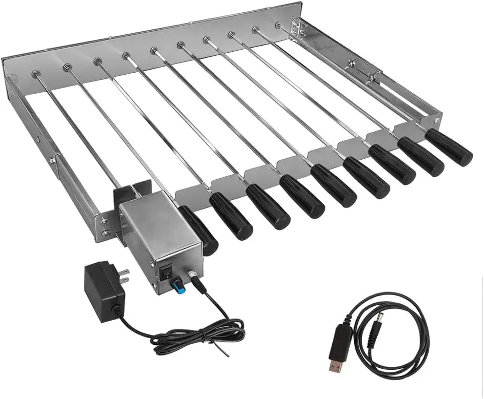Electric Skewer Turner Stainless Steel Rotisserie Barbecue Grill with 10pcs Skewers and Adjustable Size - W, 58 x, D