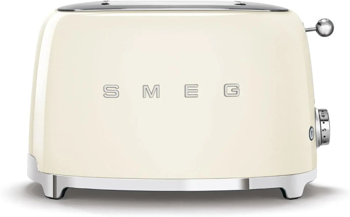Smeg TSF01CRUK Retro 2 Slice Toaster - 6 Browning Levels, Extra-Wide Bread Slots, Defrost and Reheat Functions, Removable Crumb Tray, 950 W, Cream