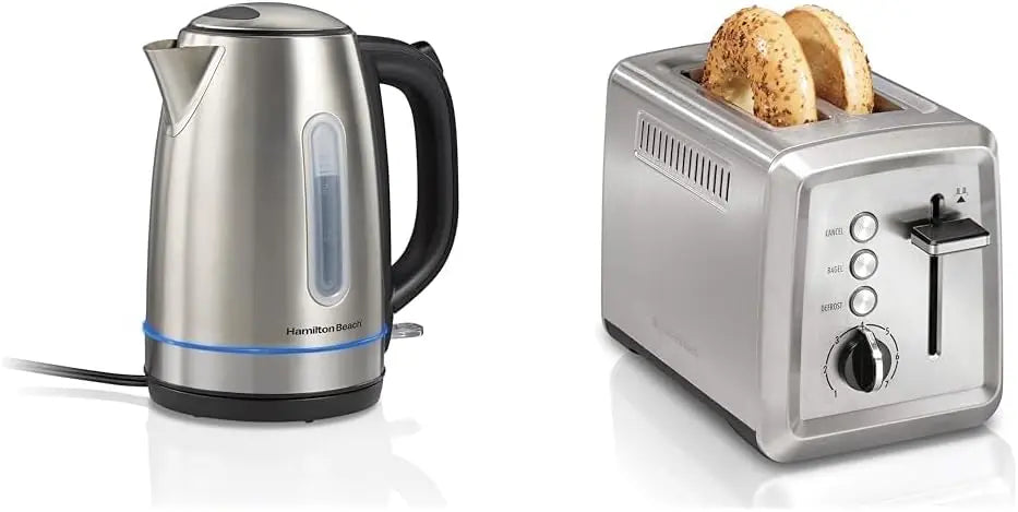 Hamilton Beach 1500W 1.7L Electric Kettle & 2 Slice Toaster with Extra-Wide Slots - Bagel Setting & Auto Shutoff