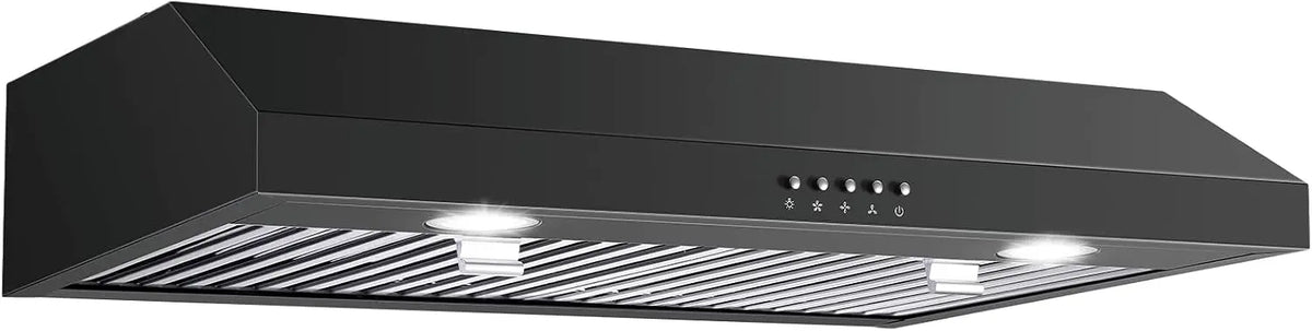 SNDOAS Under Cabinet Range Hood 30 Inch - Black Range Hood with 430 Spray-Painted Stainless Steel, 3-speed Fan & 700 CFM Kitchen Hood, Baffle Filters