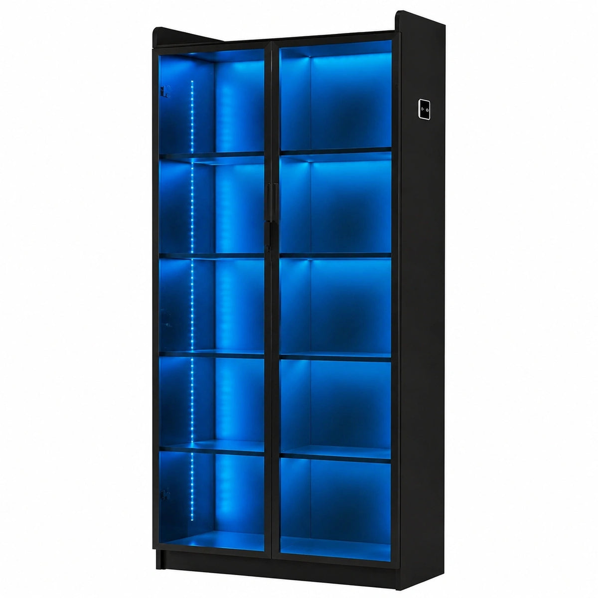 Vetrina LED Gurexl 165 cm, 5 Ripiani Regolabili, Ante Acrilico, Nero