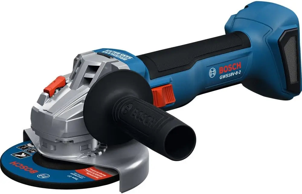 BOSCH GWS18V-8-2N 18V 4-1/2 Inch Angle Grinder with Brushless Motor - KickBack Control, Inc: Guards, Handle, Flange, Nut