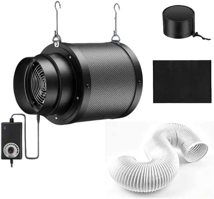 ATOUR 6 Inch Air Carbon Filter Kit - 6x10 Inch All-in-One Ventilation System, Built-in 14cm Low Noise Fan, 12-Speed Controller, Pre-Filter& Ducting
