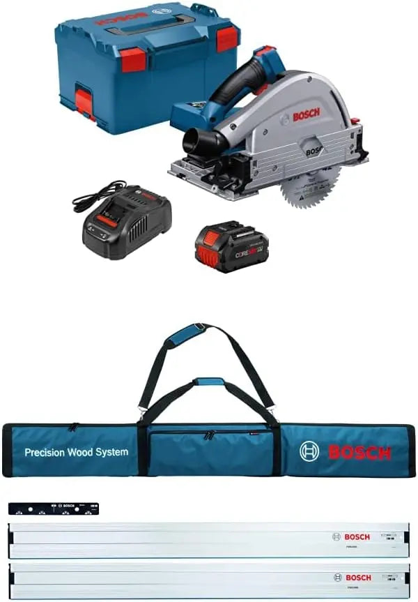 Bosch PROFACTOR GKT18V-20GCL14 18V Cordless 5-1/2 Inch Track Saw Kit - BiTurbo Brushless Technology and Plunge Action with Tracks and Connector Kit