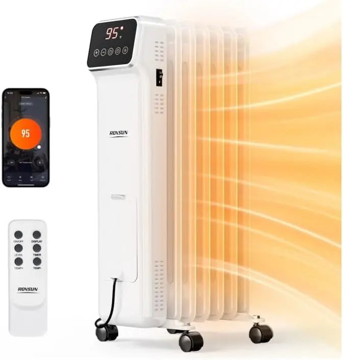 ROVSUN Oil-Filled Radiant Radiator - 1500W Oil Heater w/Adjustable Thermostat, Remote & APP Control, Energy Efficient Space Heater, Home, Office