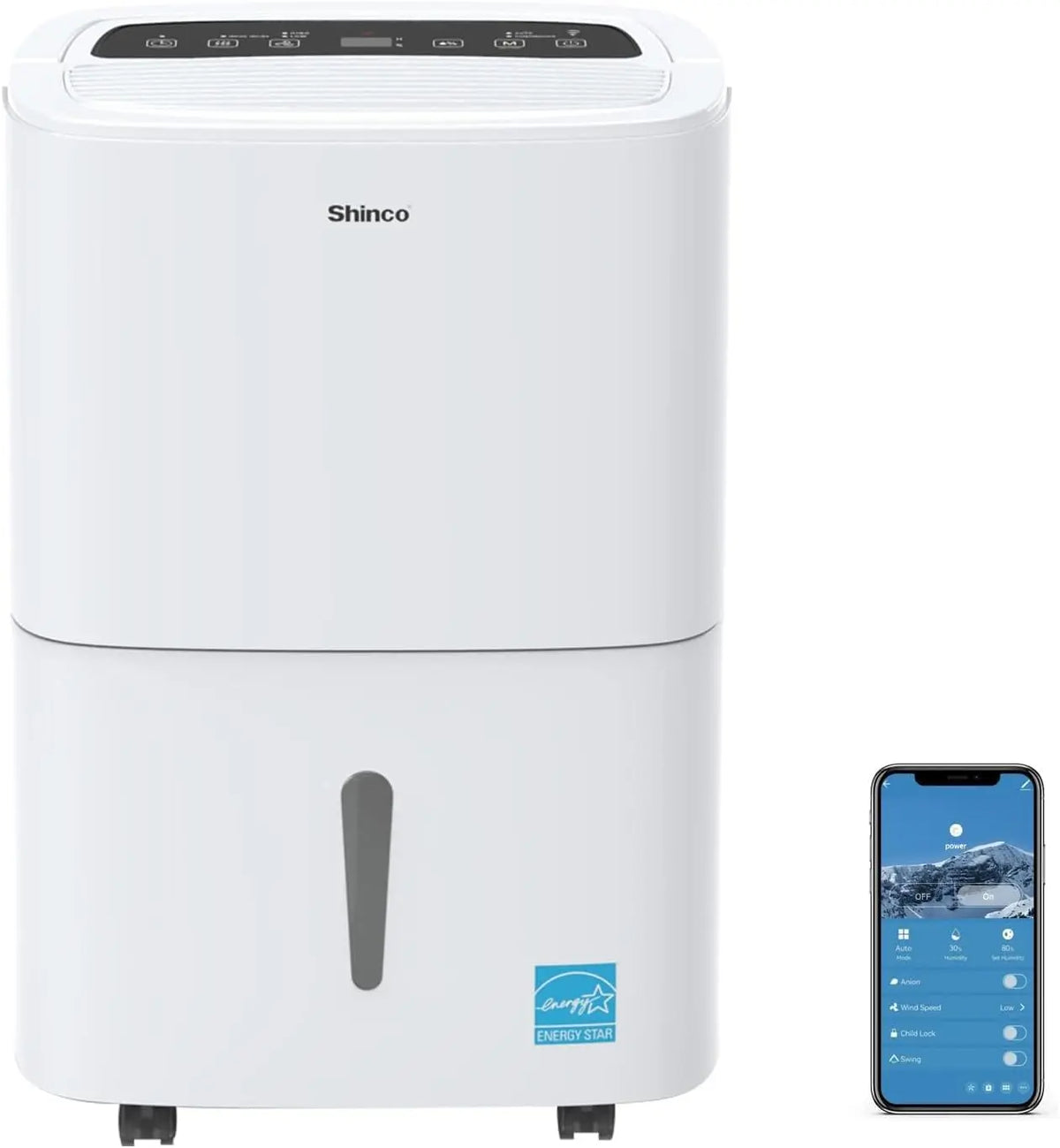 80 Pints Energy Star Dehumidifier with Drain Hose and WIFI for Large Spaces up to 5 - 000 Sq.Ft, Auto Defrost & Continuous Drainage, Bathroom