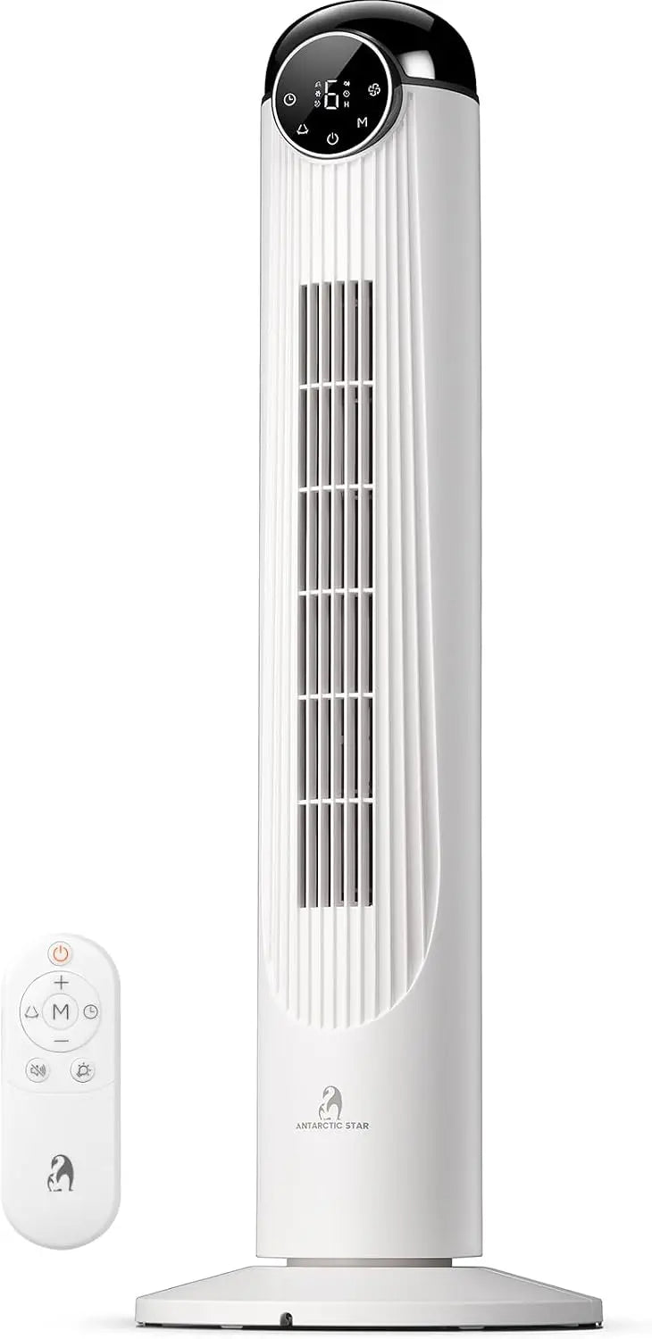 Antarctic Star T36 Tower Fan - 36 Inch DC Brushless Motor Bladeless Oscillating Fan with Remote, 6 Speeds & 4 Modes, LED Display, 9H Timer, White