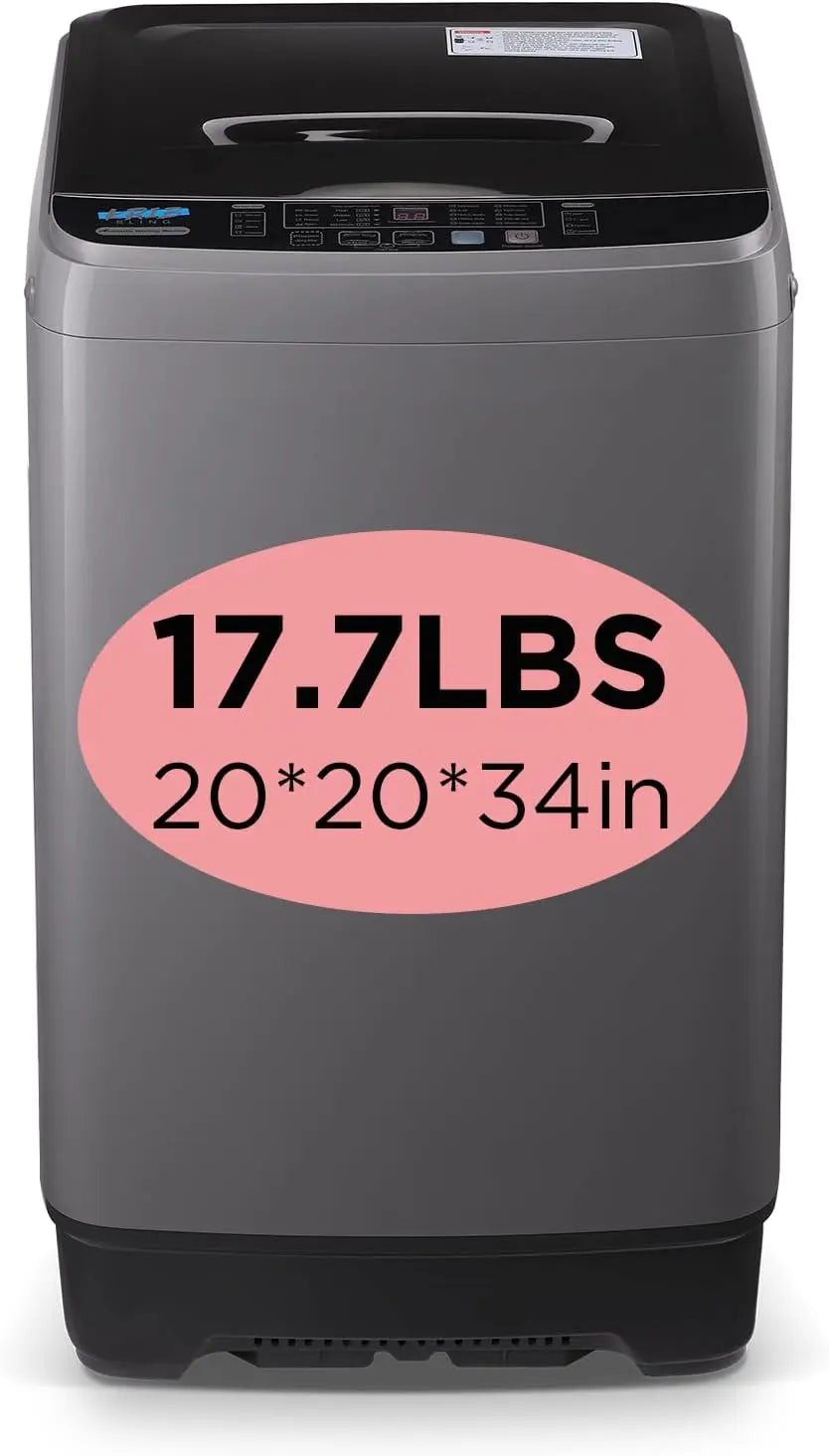KRIB BLING Full Automatic Washing Machine with LED Display - 17.7 lbs Washer Drain Pump, 10 Programs & 8 Water Levels Selections, Dorm, Gray