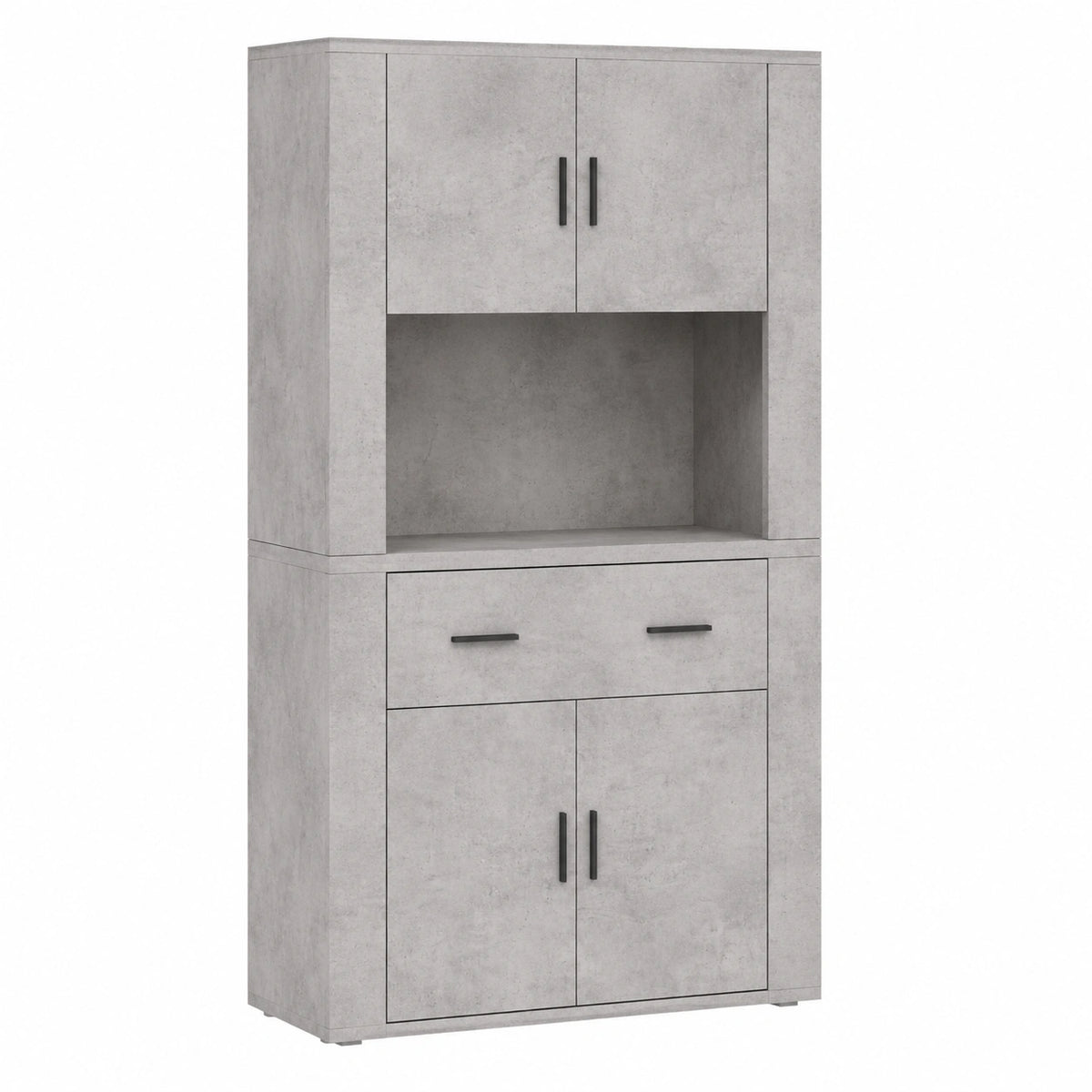 Credenza Moderna in Effetto Cemento Grigio con Ripiani Regolabili