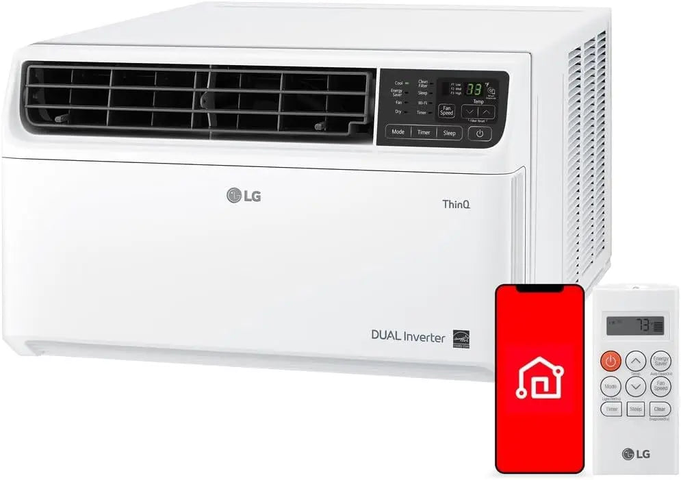 LG 23 - 500 BTU Dual Inverter Smart Window Air Conditioner, 230V, Air Conditioner Cools Rooms up to 1, 440 Sq. Ft., Ultra Quiet Operation, White