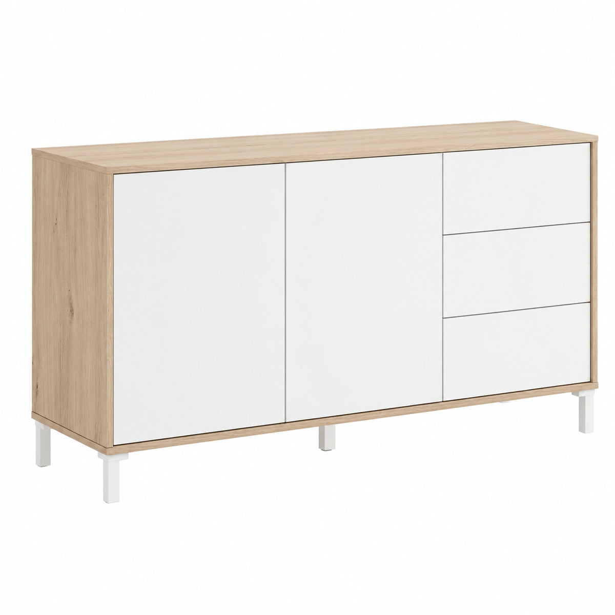 Madia Moderna con 2 Ante e 3 Cassetti, Rovere e Bianco 154x41x75 cm