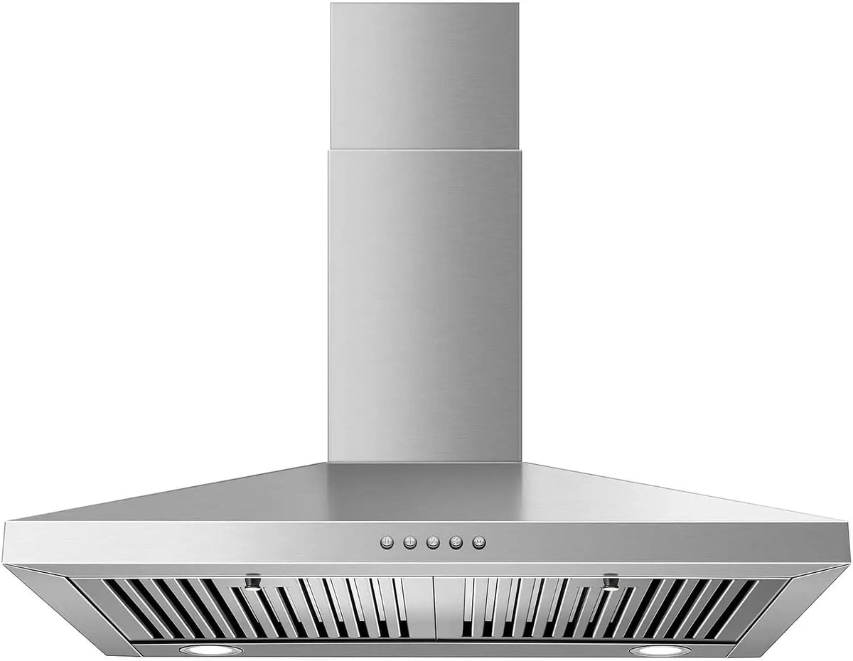 SNDOAS Range Hood 30 Inch - Stainless Steel Wall Mount Range Hood 30 Inch, Chimney-Style Stove Vent with Ducted/Ductless Convertible, Button Control