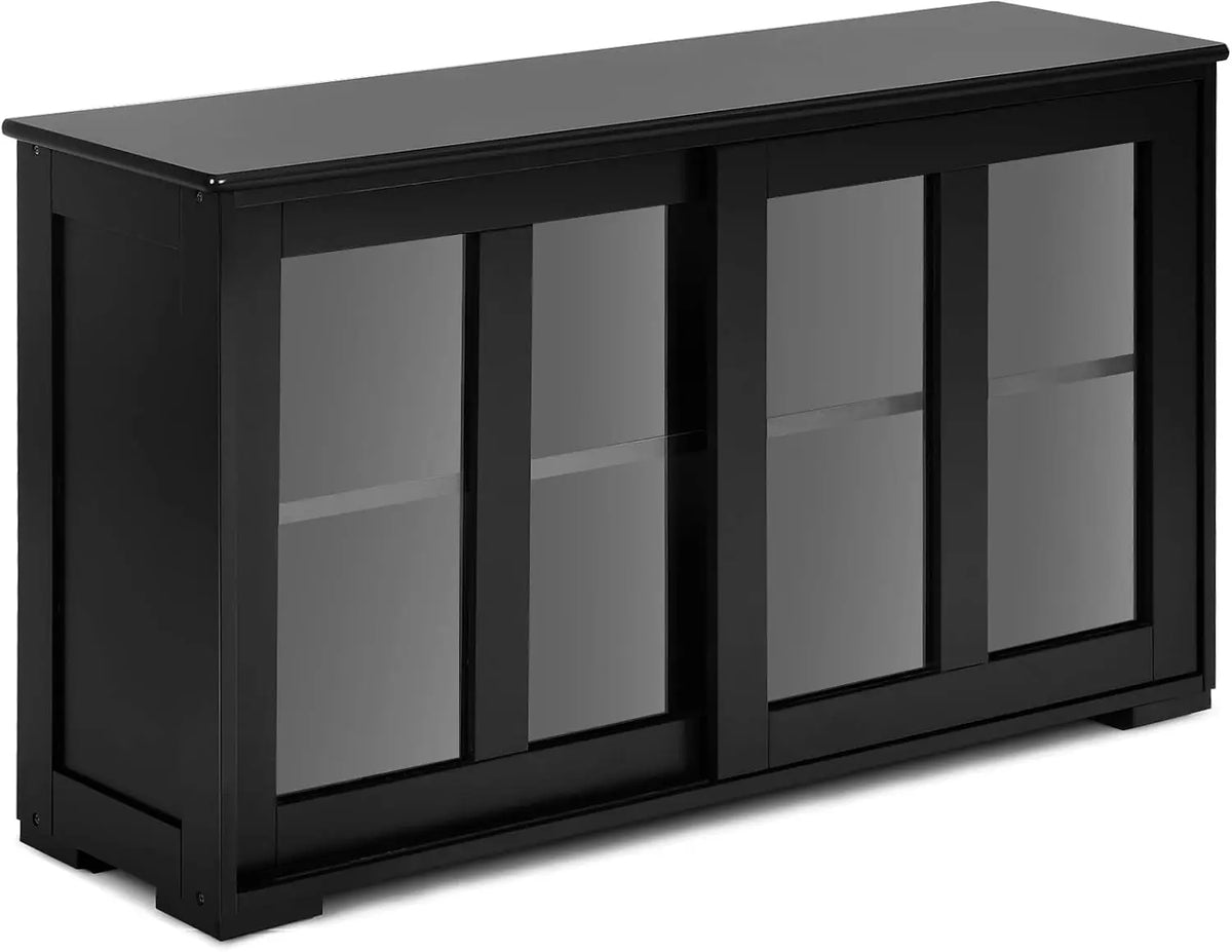 Giantex Stackable Storage Cabinet with Height Adjustable Shelves & Glass Sliding Doors - Cupboard Server Buffet Console Kitchen Sideboard, Black