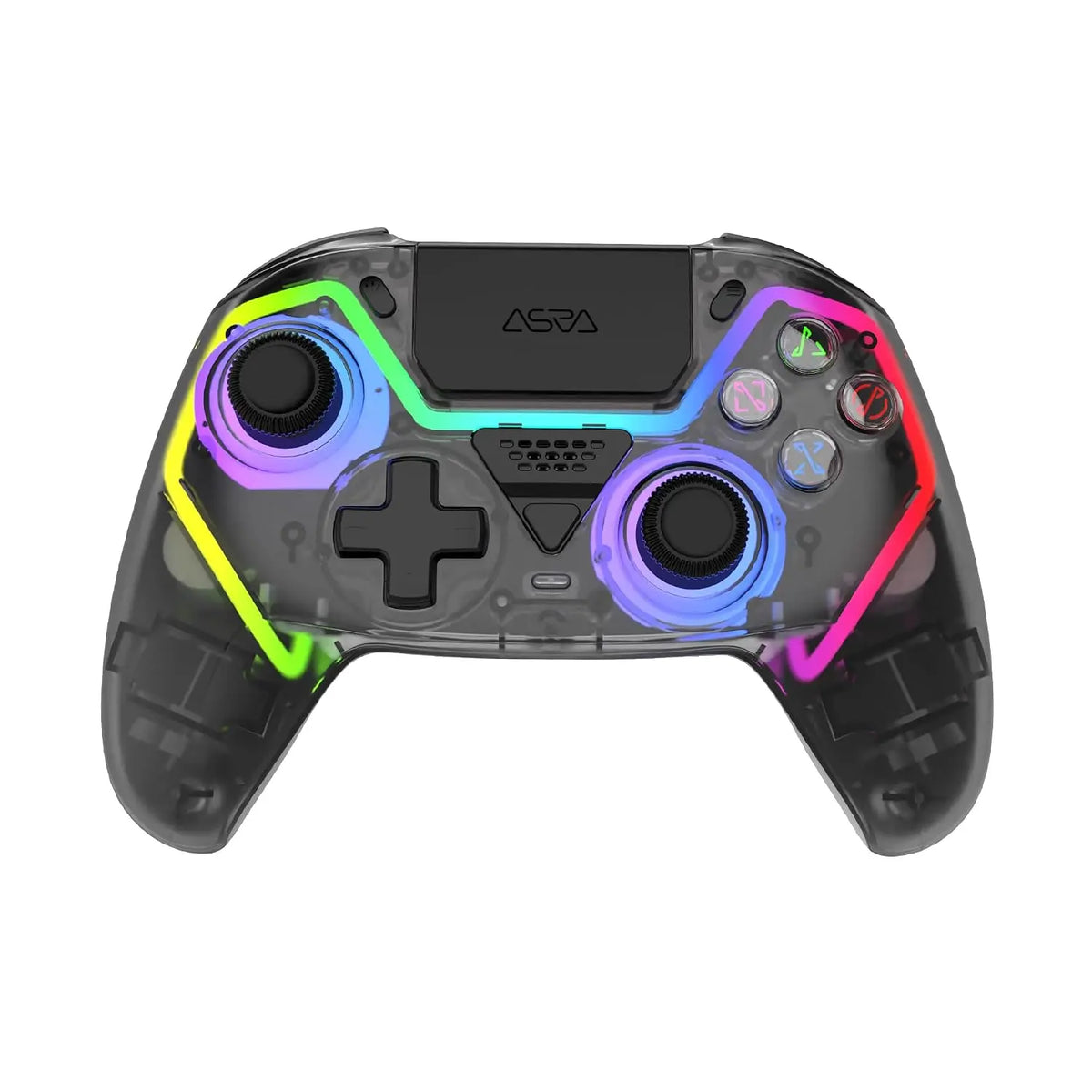 ASRVA Wireless Controller for PS5/PS5 Pro/Pieces - Hall Effect Joysticks & Triggers, No Drift, 2 Back Buttons, RGB, Translucent Design, Dual-Mode