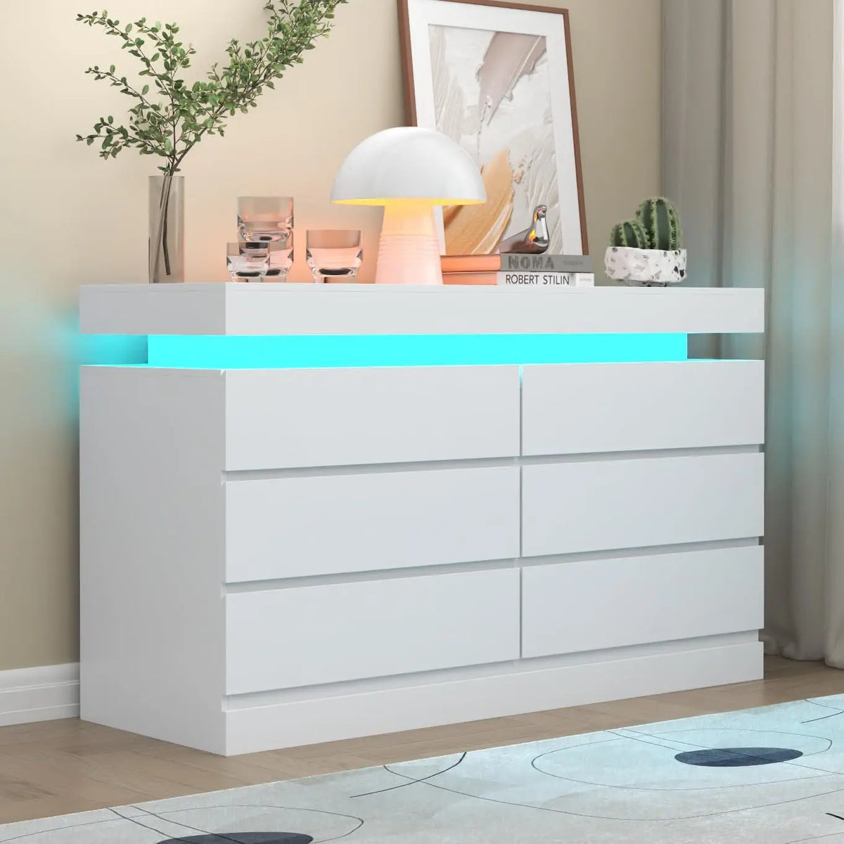 Gyfimoie 6 Drawer Dresser with Power Outlet - Dresser with LED Light
