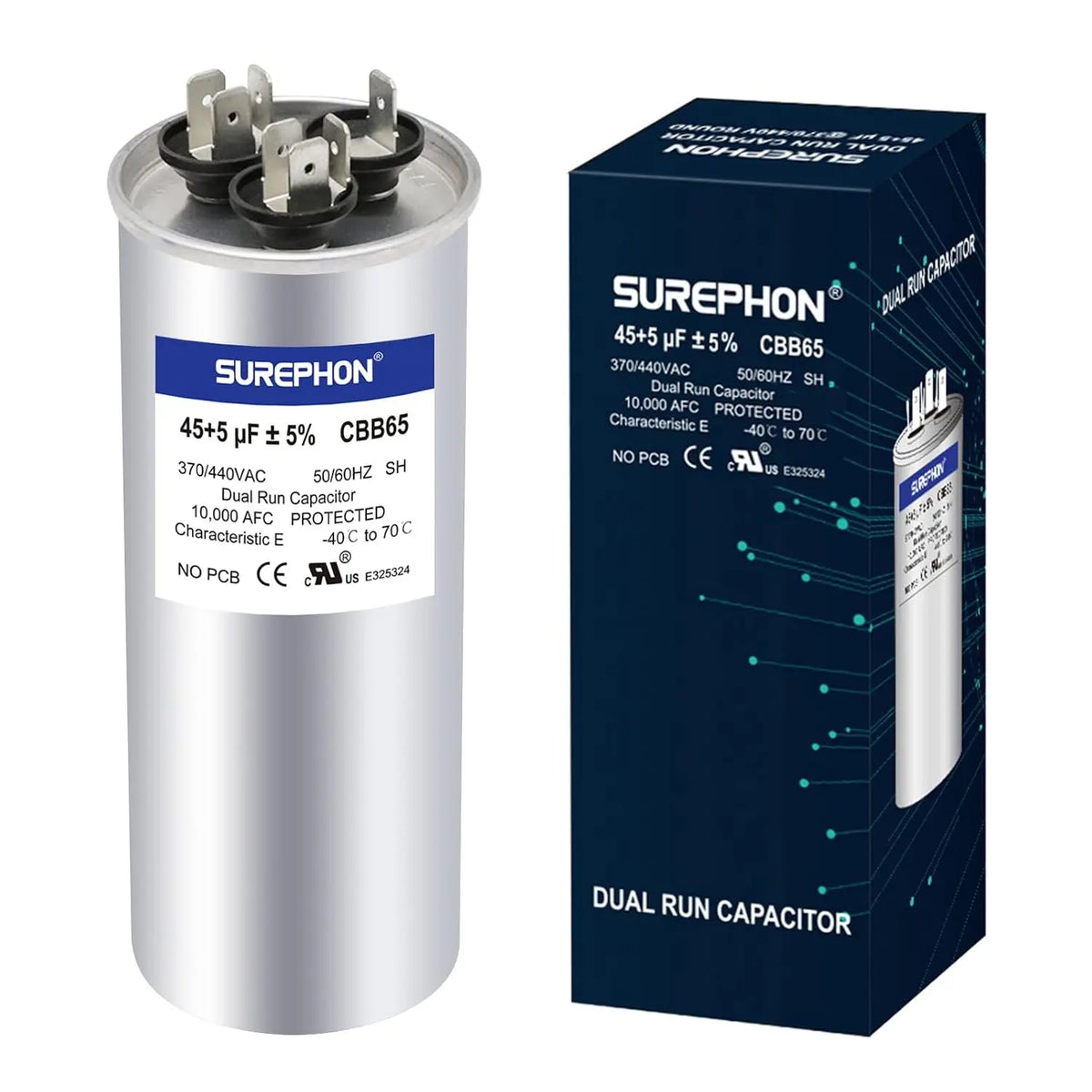 45+5 uF 45/5 MFD ±5% - 370V/440VAC Dual Run Start Capacitor CBB65 Works for AC Unit Fan Motor Start or Heat Pump or Condenser Straight Cool