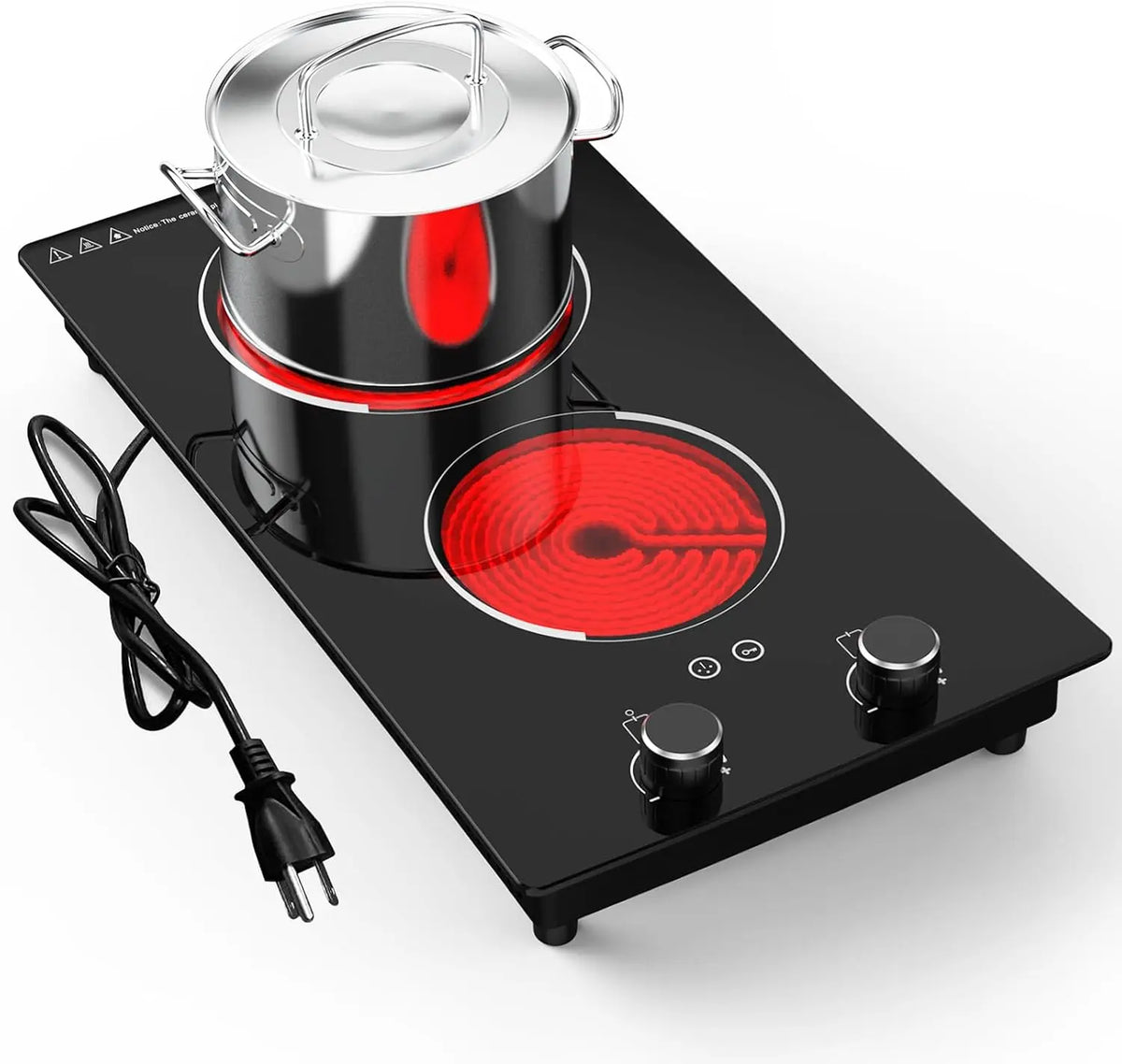 110v Electric Cooktop - 2 Burners 12'' Electric Stove Top Knob Control