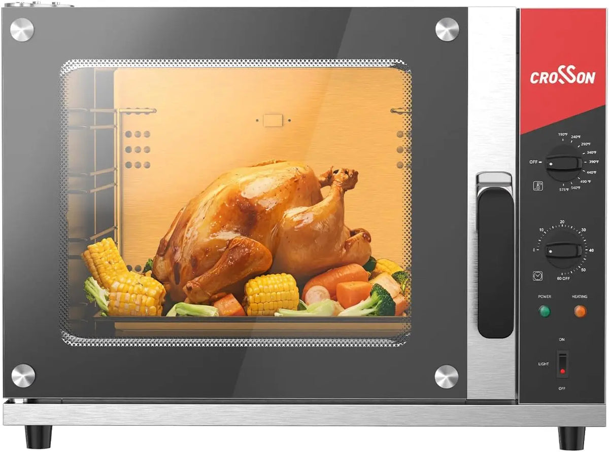 CROSSON 68L Half-Size Convection Oven - 4-Tier Commercial Toaster oven w/Front Glass Door, 4 set of Trays&Wire Racks
