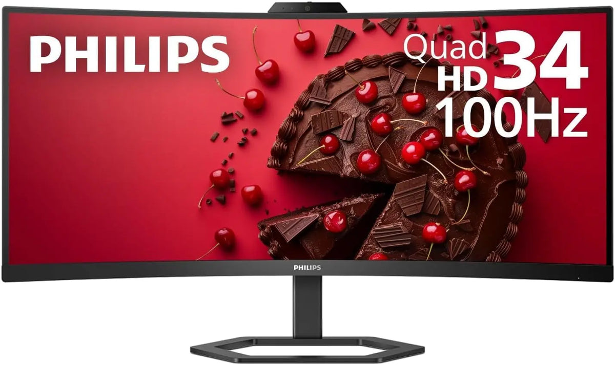 Philips 34E1C5600HE 34 Inch UltraWide QHD 21:9 Monitor - Built-in Windows Hello Webcam & Noise Canceling Mic, USB-C Docking, Stereo Speakers, 100Hz