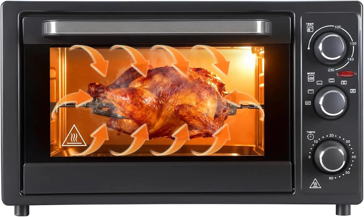 34QT/32L Kitchen Convection Oven - 1500W, Multi-Functional Countertop Toaster Oven with 60-Min Timer, Crispy Roast, Dehydrate, Black Black