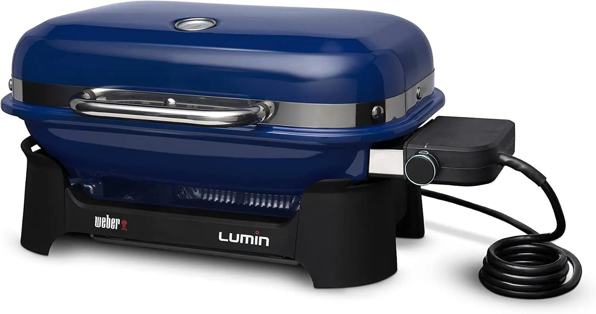 Weber Lumin Compact Outdoor Electric Barbecue Grill - Blue, Great Small Spaces such as Patios, Balconies, and Decks, Portable and Convenient