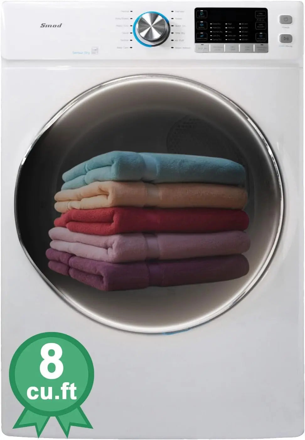 Electric Dryer 8 Cu. Ft. - 27 Inch Front Load Clothes Dryer Machine with 10 Cycles, Steam, Wrinkle Care, Stackable, White