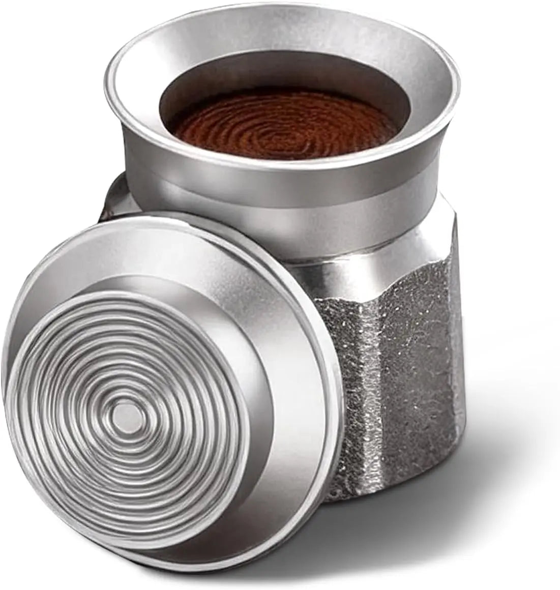 Bincoo Aluminum Coffee Tamper for Moka Pot - Italian Coffee Maker Dosing Funnel For Moka 2 Cups, Sliver
