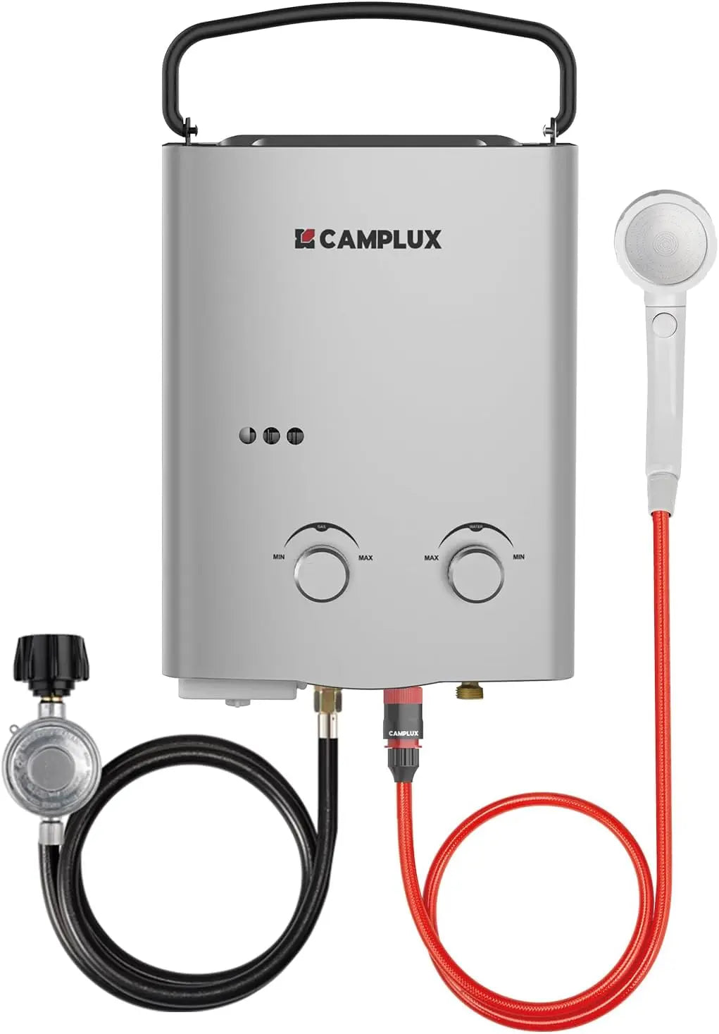 CAMPLUX Portable Tankless Water Heater - 1.32 GPM 5L Propane Water Heater for Camping, RV & Off-Grid, Battery Powered, AY132G, Gray