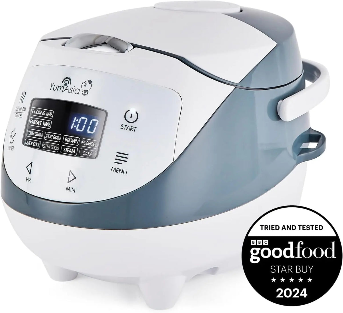 Yum Asia Panda Mini Rice Cooker With Ninja Ceramic Bowl and Advanced Fuzzy Logic - 3.5 cup, 0.63 litre, 4 Rice Cooking Functions, Digital LED display