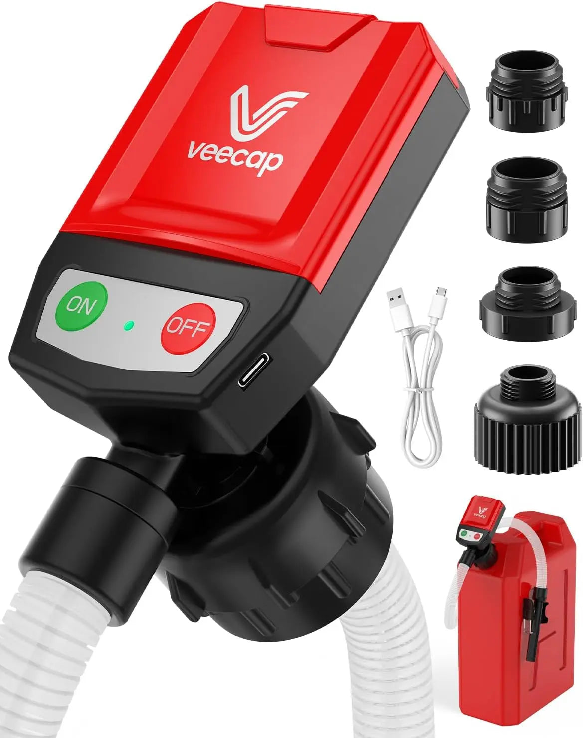 Electric Fuel Transfer Pump with Smart Auto-Stop - 3.8↑ GPM Gas Can Pump with 51 Inch Hose, 4 Adapters & Leak Guard, Diesel, Kerosene
