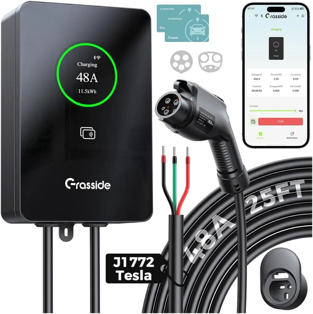 48 Amp J1772 & TESLA Level 2 EV Charger - 25ft Cable, Hardwired