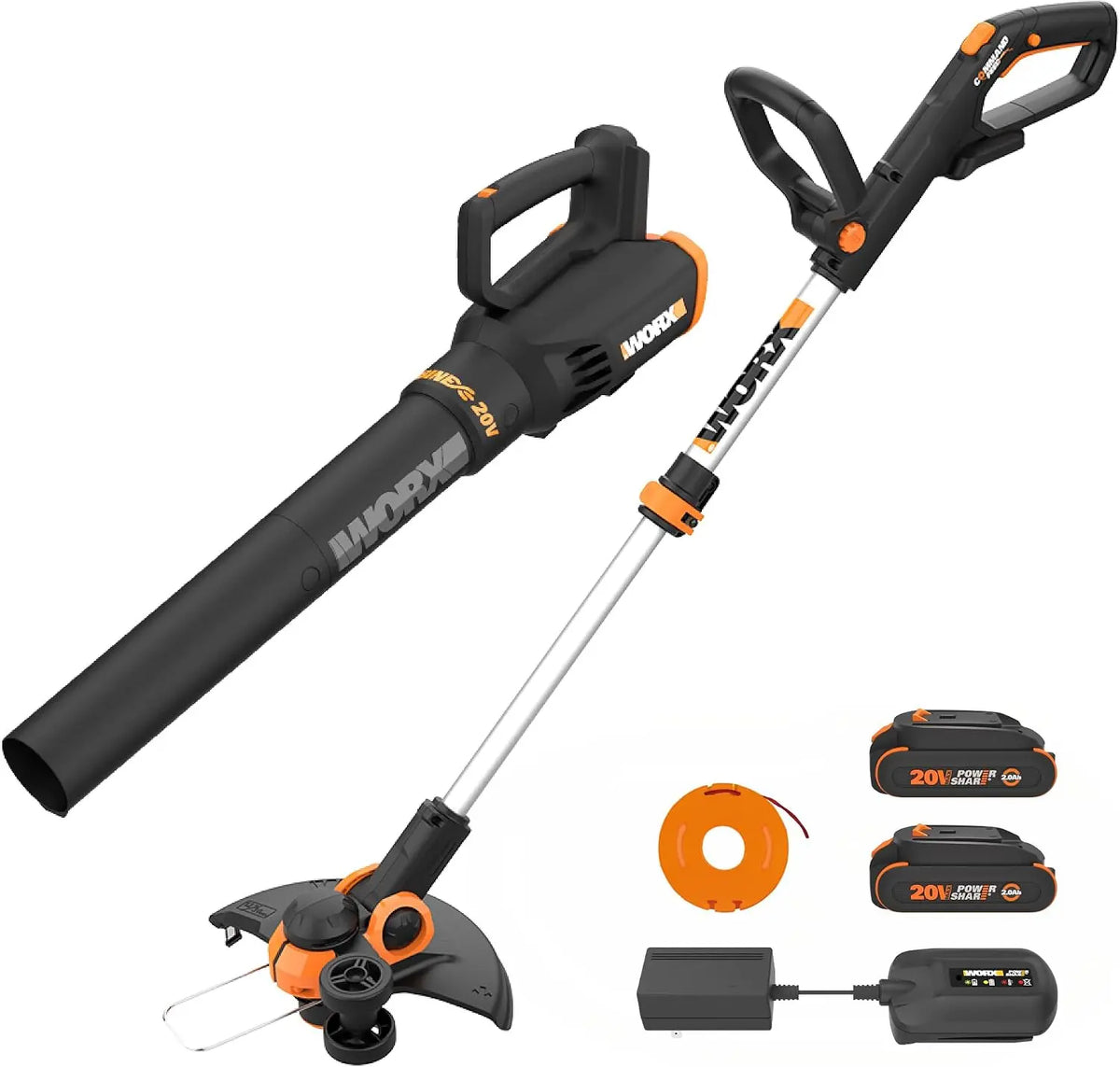 WORX 20V 12 Inch Cordless String Trimmer & 360CFM Leaf Blower Kit - WG928