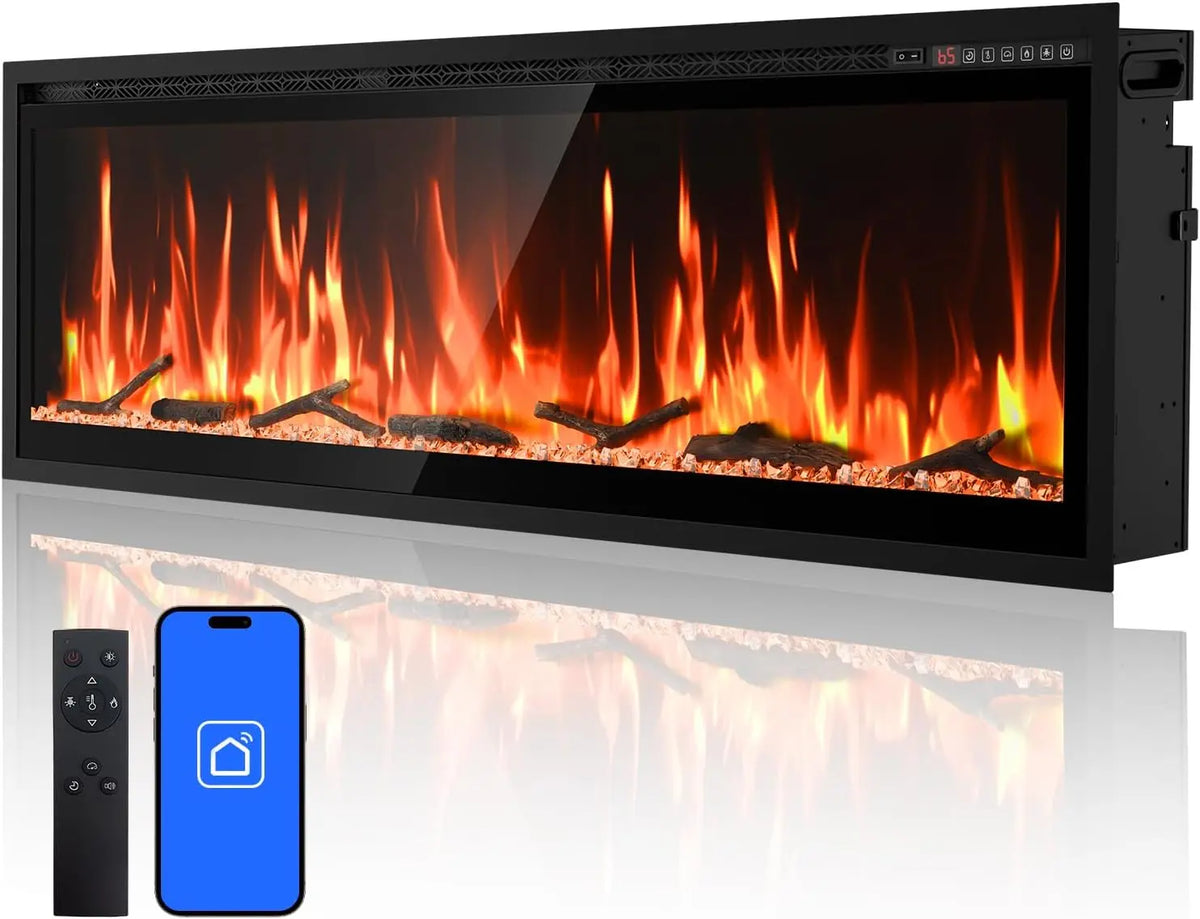 60 Inch Smart Linear Electric Fireplace - WiFi App Voice & Remote Control