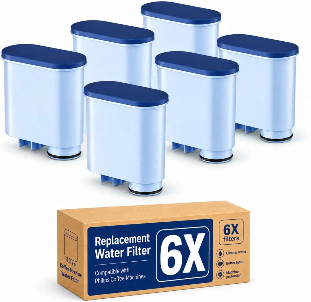 6-Pack Coffee Filter Compatible with Philips AquaClean CA6903/10 - Replacement Water Filter for LatteGo 5500, 5400, 4400, 4300, 3300