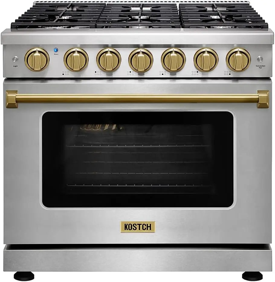 KOSTCH 36 Inch Professional Freestanding Pro-Style Natural Gas Range or Liquid Propane Gas Range - 6 Burners, 6.0 Cu. Ft. Oven Capacity, KOS-36RG03M