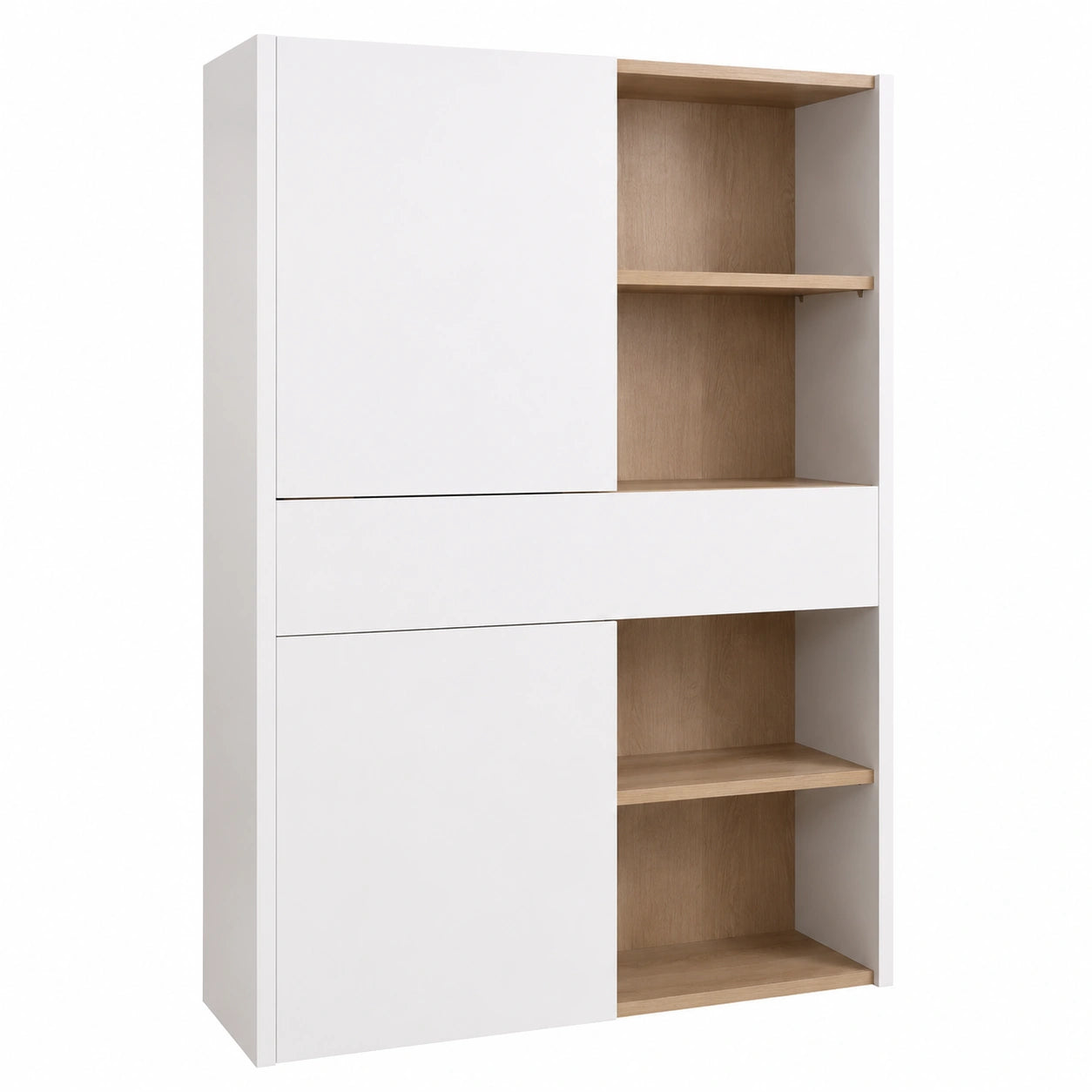 Libreria Moderna ABILE con Ante Scorrevoli e Cassetto, 123x180,9x35,4 cm, Bianco e Rovere