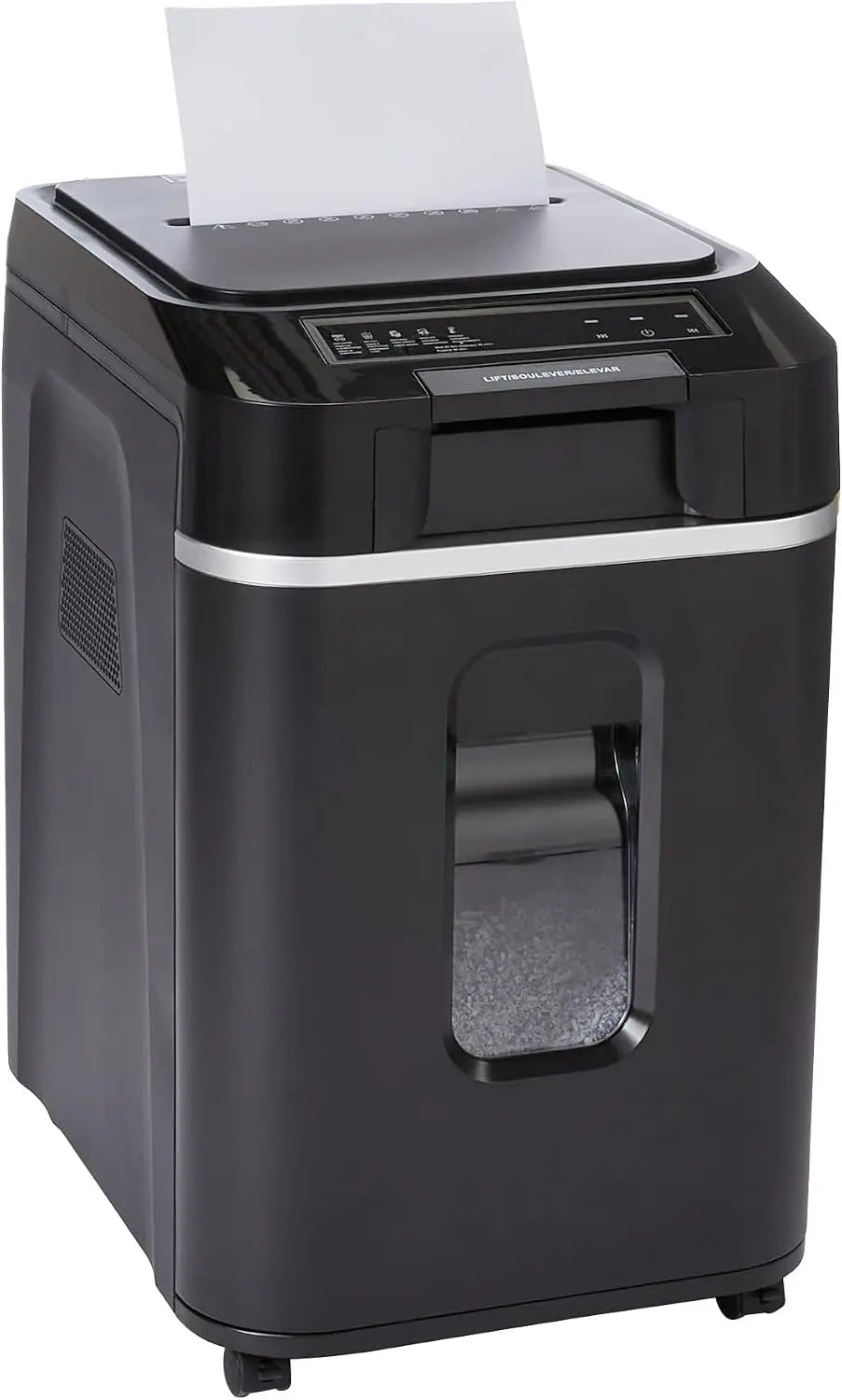 Amazon Basics 200-Sheet Auto Feed Cross-Cut Paper Shredder - High Security P-4, Anti-Jam, 8.5 Gallon Pullout Bin, Black