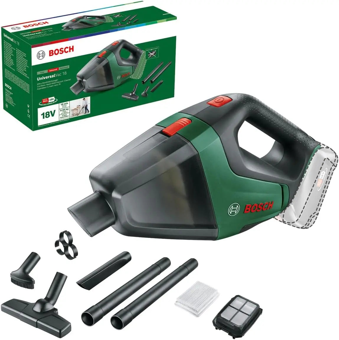 Bosch Cordless Vacuum Cleaner UniversalVac 18 - Without Battery, 18 Volt System, in Cardboard Box