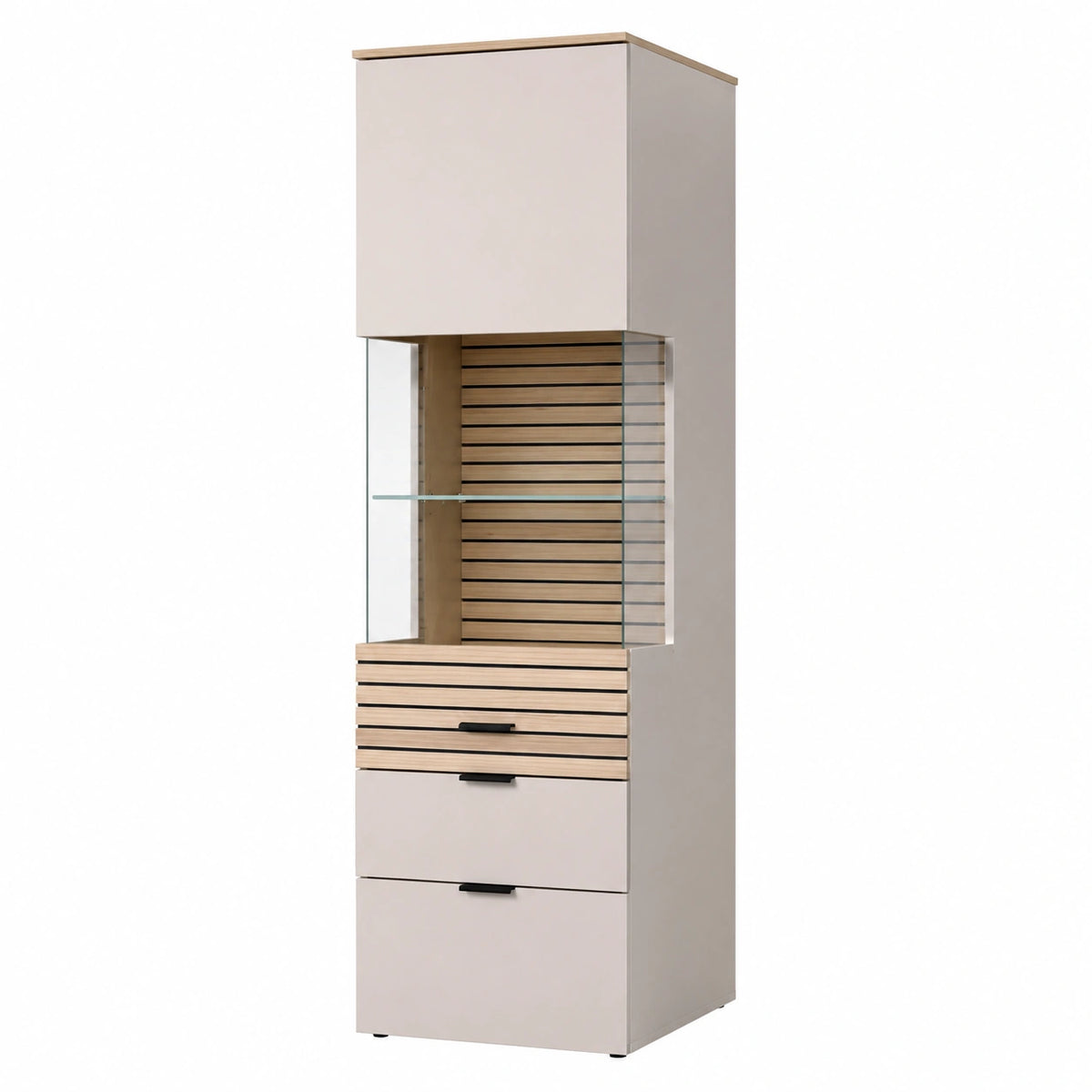 Vetrina Moderna in Rovere Effetto Cashmere con LED e Ampio Spazio