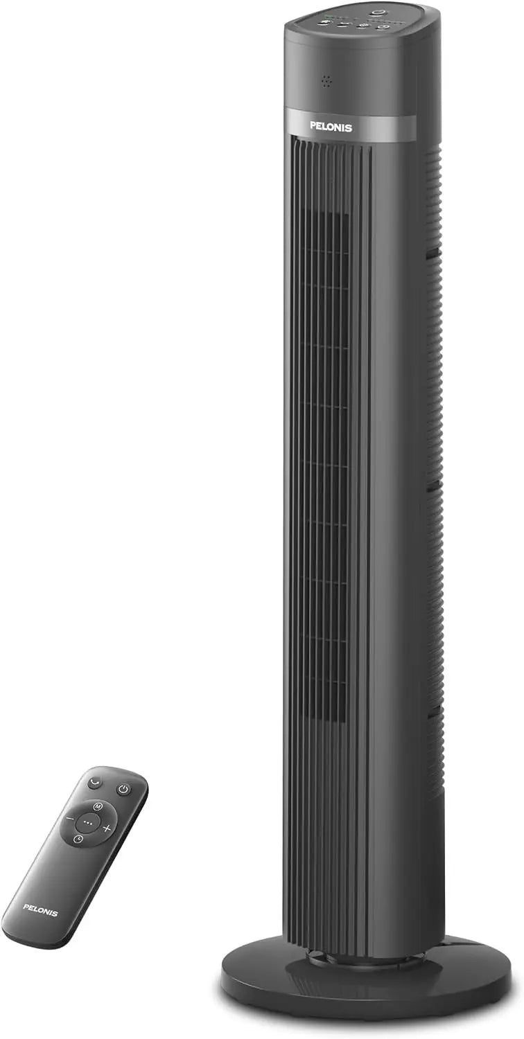 PELONIS 40 Inch Bladeless Tower Fan for Bedroom - Standing Fan with Remote Control, 26ft/s, 90° Oscillation, 3 Speed Settings, 27 Db, 3 Modes, Gray
