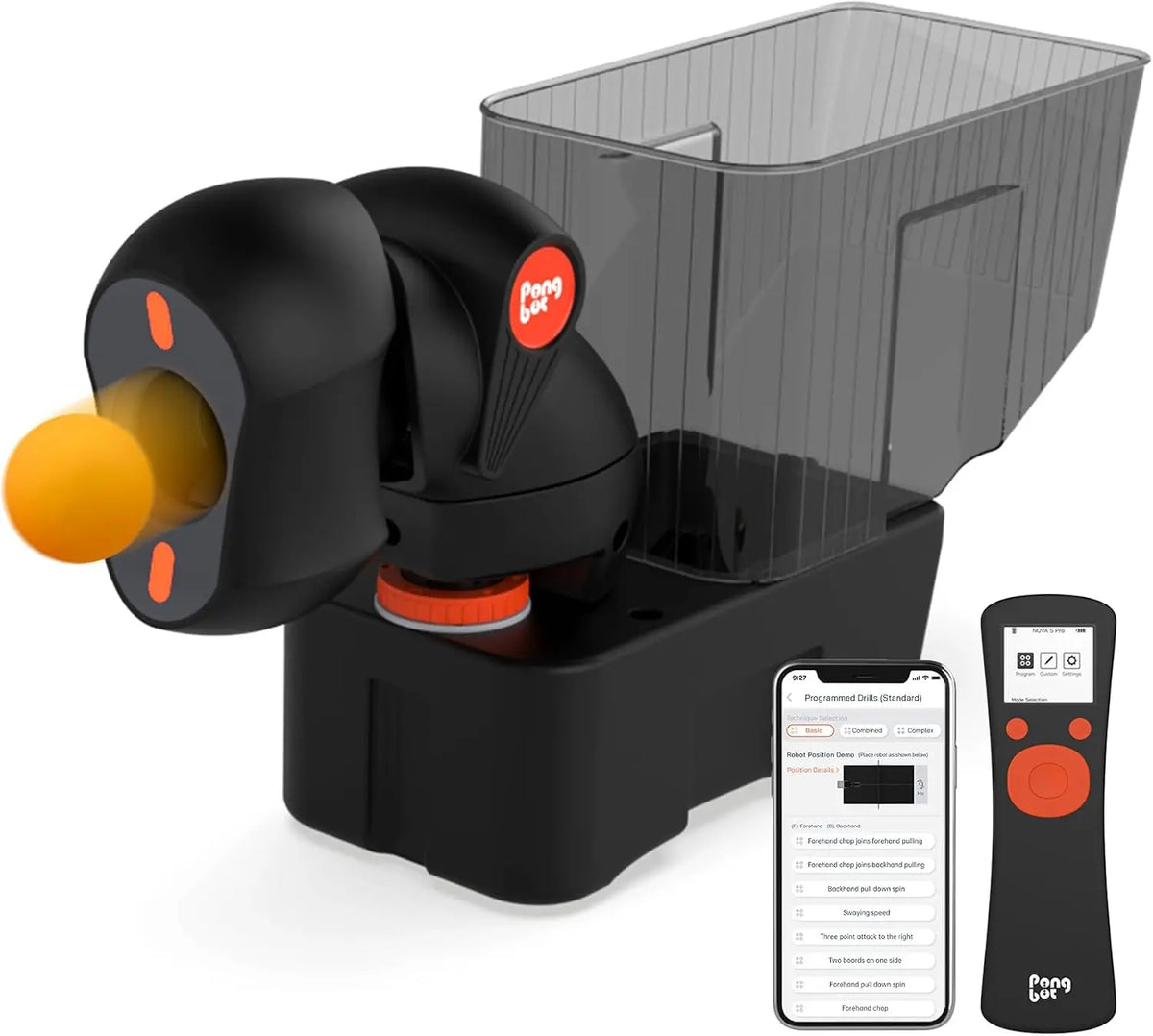 PONGBOT Table Tennis Robot: APP Control 264 Drills - Portable Ping Pong Machine with Spin/Speed Customization