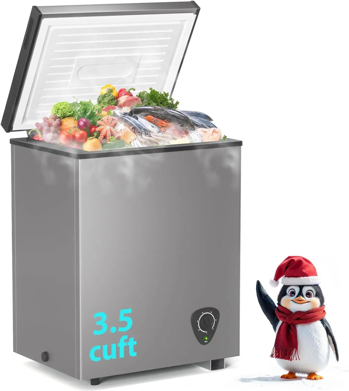 Lifeplus Chest Freezer - 3.5 Cubic Feet Small Deep Freezer Compact Top Open Door with Removable Basket, Gray