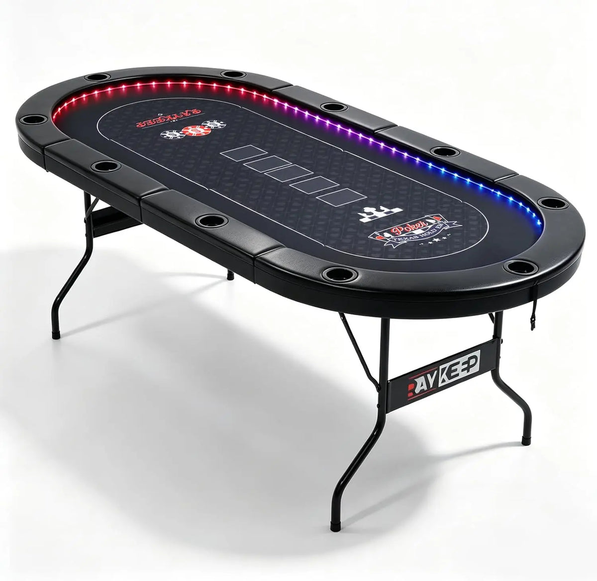 RAYKEEP 84 Inch LED Poker Table - 10 Player Foldable Texas Hold'em Table